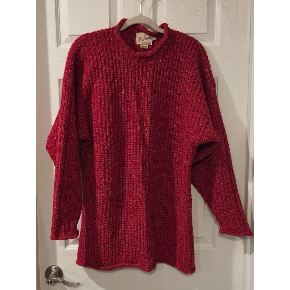 Woolrich Rugged Outdoorwear Sweater XL Holly Red Tweed Wool Blend Oversized